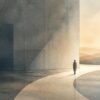 Abstract editorial image in muted slate blue, warm gray, cream, and terracotta. A small, softly outlined human figure stands in a quiet, geometric institutional space. Faint lines suggest structure and constraint, while an opening of warm light and a clear path suggest autonomy, choice, and possibility. The restrained, paper-textured style is calm and respectful, with no text or explicit imagery of harm.