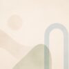 Subtle abstract shapes in muted sage, beige, and dusty blue on a warm ivory background.