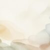 A soft watercolor wash featuring organic, flowing shapes in muted earth tones—ochre, sage green, dusty blue, and warm taupe blending into each other. Layered, translucent brushstrokes suggesting natural forms (perhaps abstract botanical or geological shapes) without any fully representational.