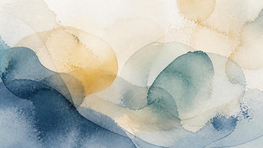 Abstract watercolor washes in indigo, teal, and ochre evoke privacy, autonomy, and dignity at work.